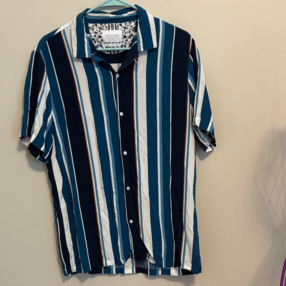 Cactus Man by Ricky Singh Men's Striped Casual Shirt - Blue, White, and Brown